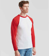 Fruit of the Loom Contrast Long Sleeve Baseball T-Shirt | White/Red thumbnail 3