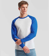 Fruit of the Loom Contrast Long Sleeve Baseball T-Shirt | White/Royal Blue thumbnail 1