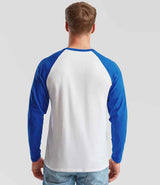 Fruit of the Loom Contrast Long Sleeve Baseball T-Shirt | White/Royal Blue thumbnail 2