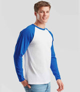 Fruit of the Loom Contrast Long Sleeve Baseball T-Shirt | White/Royal Blue thumbnail 3