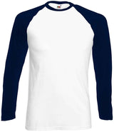 Fruit of the Loom Contrast Long Sleeve Baseball T-Shirt | White/Deep Navy thumbnail 4