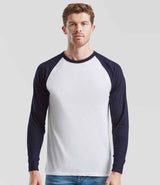 Fruit of the Loom Contrast Long Sleeve Baseball T-Shirt | White/Deep Navy thumbnail 1