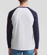 Fruit of the Loom Contrast Long Sleeve Baseball T-Shirt | White/Deep Navy thumbnail 2