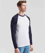 Fruit of the Loom Contrast Long Sleeve Baseball T-Shirt | White/Deep Navy thumbnail 3
