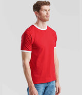 Fruit of the Loom Contrast Ringer T-Shirt | Red/White thumbnail 3