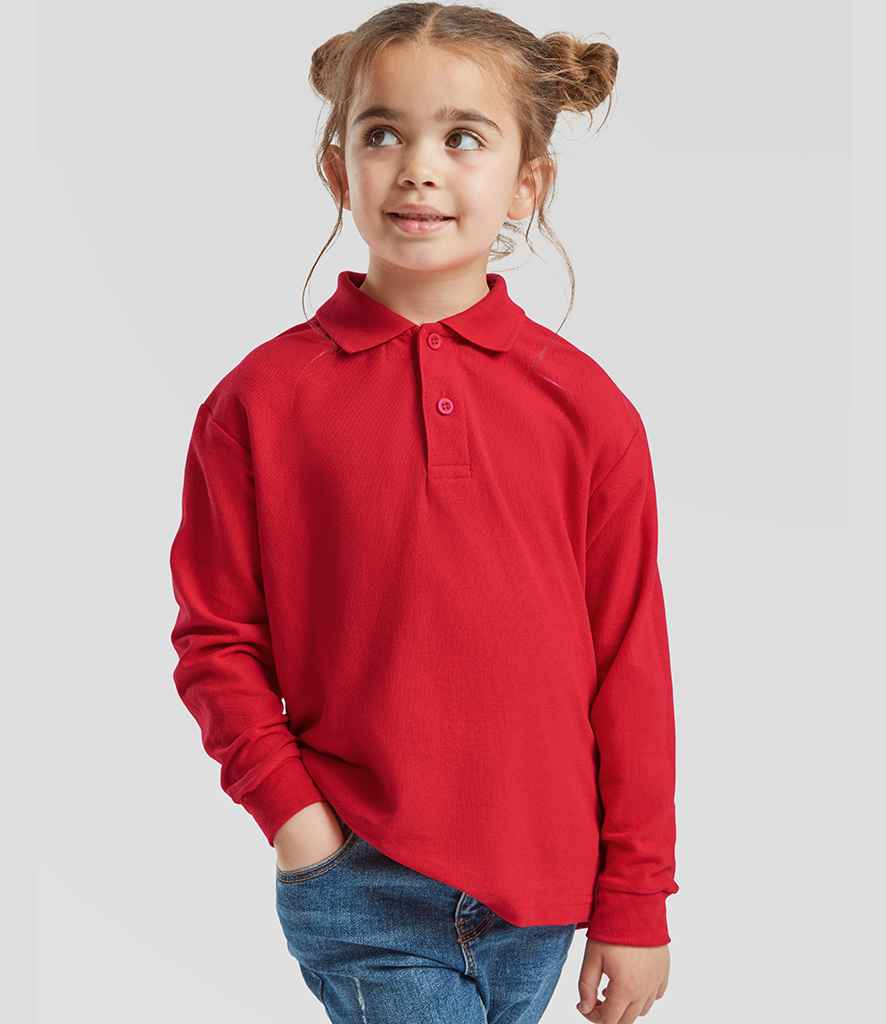 Fruit of the Loom Kids Long Sleeve Poly/Cotton Piqué Polo Shirt | Red