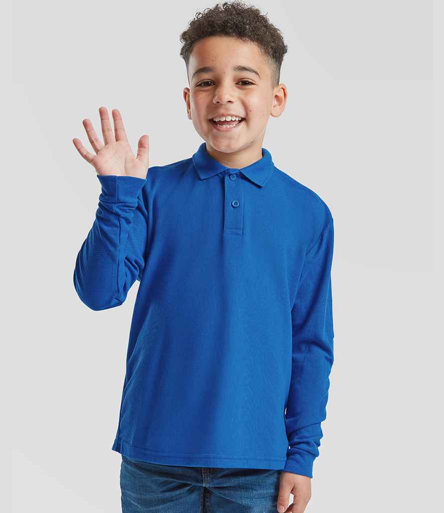 Fruit of the Loom Kids Long Sleeve Poly/Cotton Piqué Polo Shirt | Royal Blue