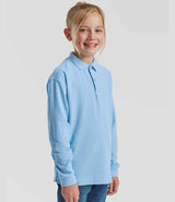 Fruit of the Loom Kids Long Sleeve Poly/Cotton Piqué Polo Shirt | Sky Blue thumbnail 3