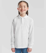 Fruit of the Loom Kids Long Sleeve Poly/Cotton Piqué Polo Shirt | White thumbnail 1