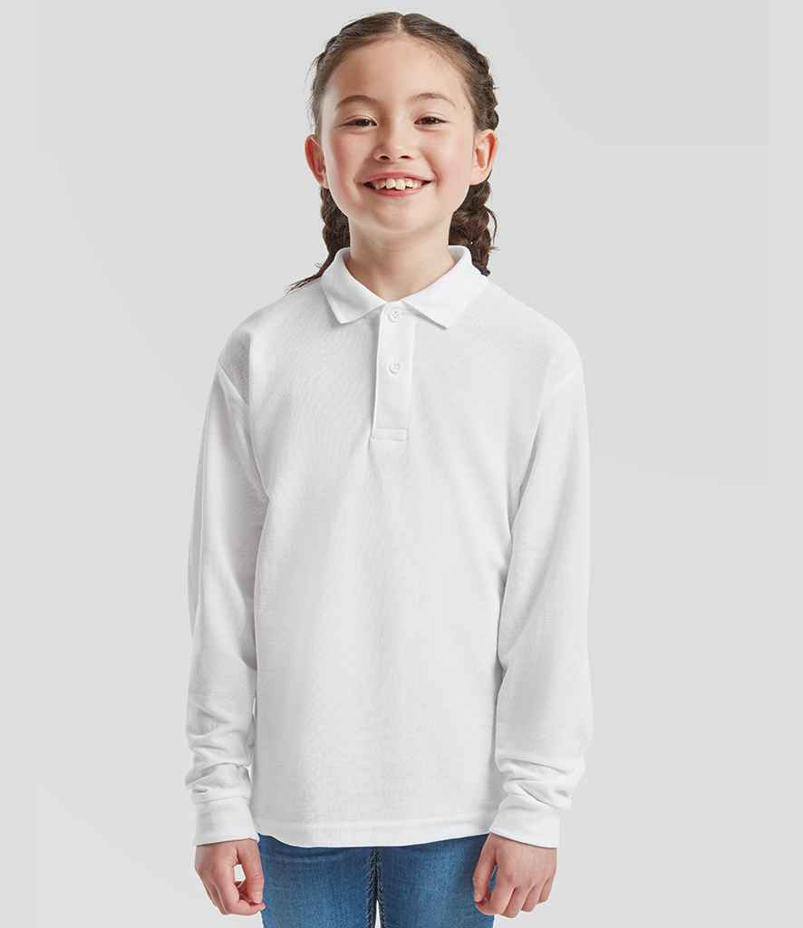 Fruit of the Loom Kids Long Sleeve Poly/Cotton Piqué Polo Shirt | White