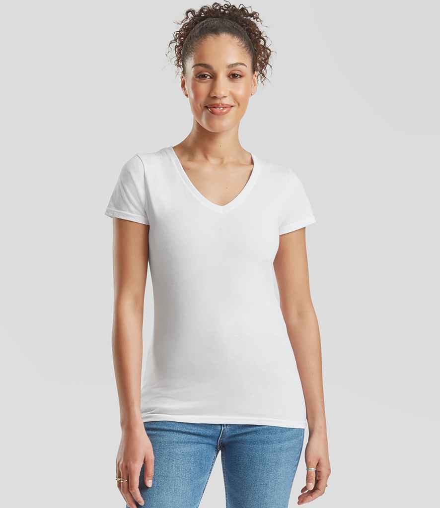 Fruit of the Loom Lady Fit Value V Neck T-Shirt | White