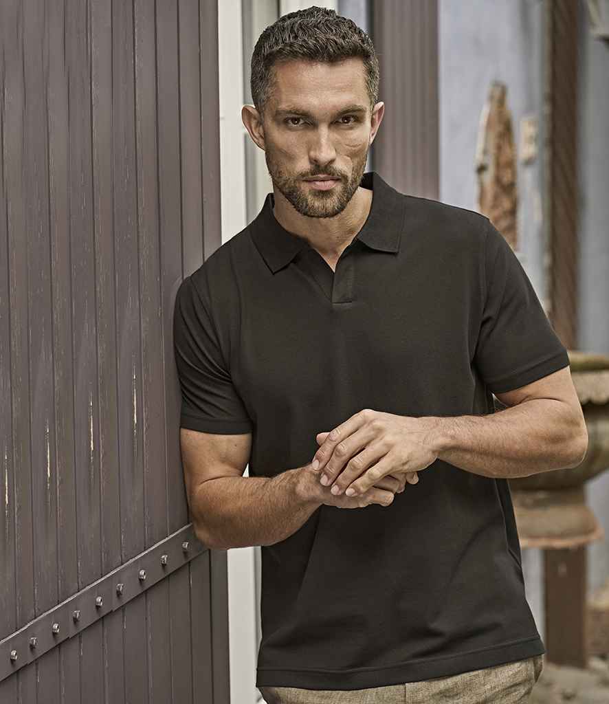 Tee Jays Luxury Stretch V Neck Polo Shirt | Black