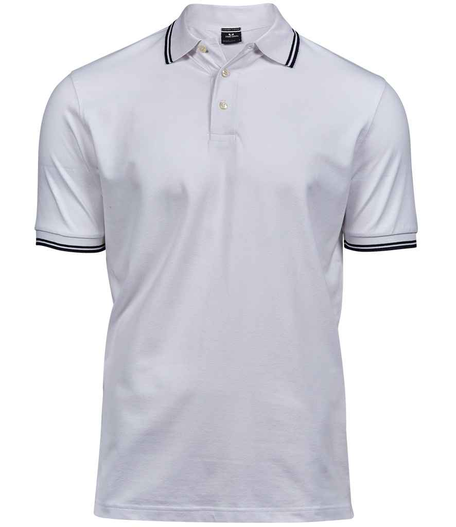 Tee Jays Luxury Stretch Tipped Polo Shirt | White/Navy