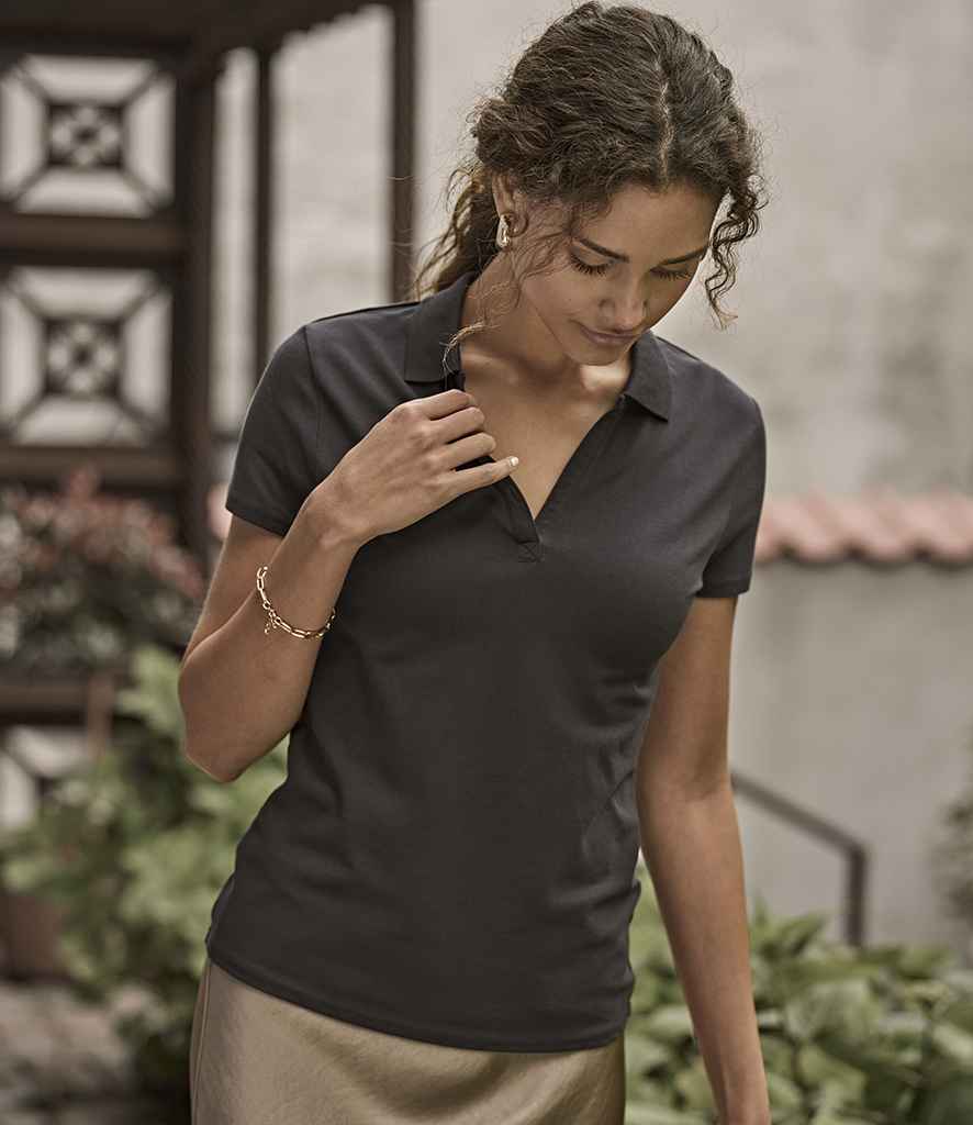 Tee Jays Ladies Luxury Stretch V Neck Polo Shirt | Black
