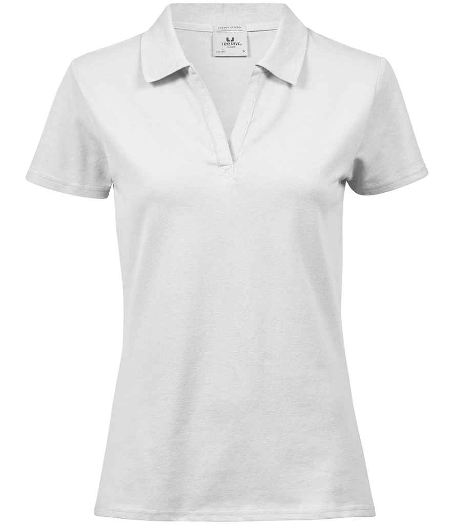 Tee Jays Ladies Luxury Stretch V Neck Polo Shirt | White
