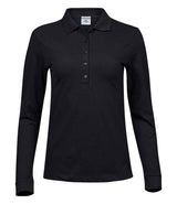 Tee Jays Ladies Luxury Stretch Long Sleeve Polo Shirt | Black thumbnail 2