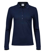 Tee Jays Ladies Luxury Stretch Long Sleeve Polo Shirt | Navy thumbnail 1