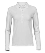 Tee Jays Ladies Luxury Stretch Long Sleeve Polo Shirt | White thumbnail 1