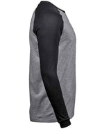 Tee Jays Long Sleeve Baseball T-Shirt | Heather Grey/Black thumbnail 3