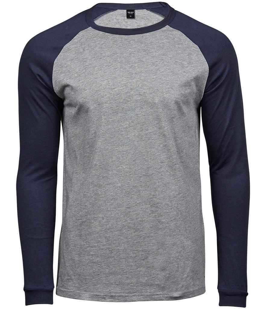 Tee Jays Long Sleeve Baseball T-Shirt | Heather Grey/Navy
