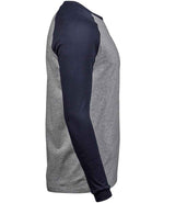 Tee Jays Long Sleeve Baseball T-Shirt | Heather Grey/Navy thumbnail 3