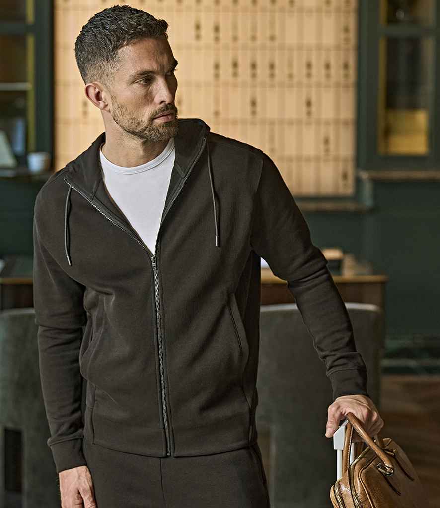 Tee Jays Ribbed Interlock Full Zip Hooded Sweatshirt | Black