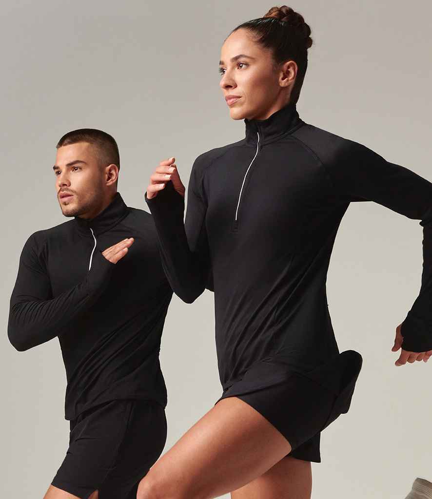 Tombo Long Sleeve Zip Neck Performance Top | Black