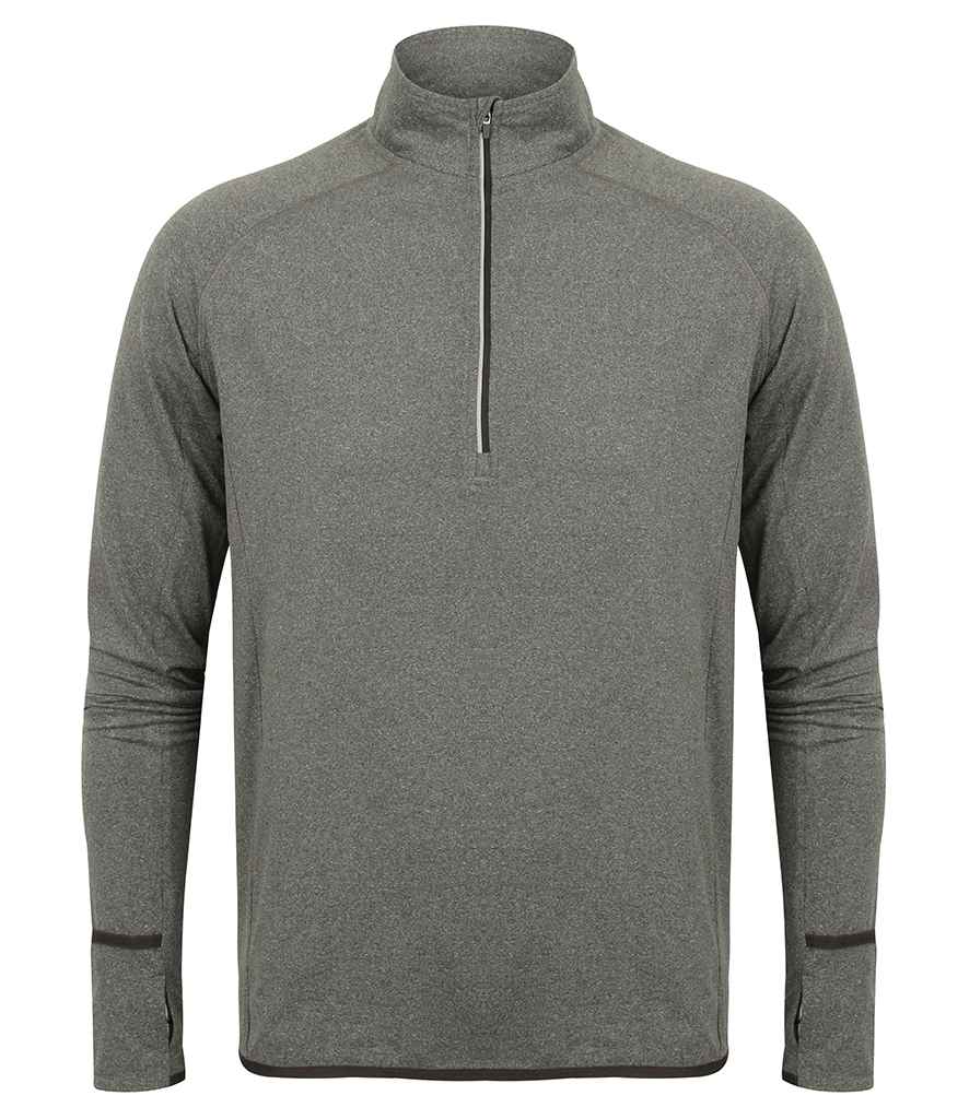 Tombo Long Sleeve Zip Neck Performance Top | Grey Marl