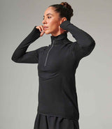 Tombo Ladies Long Sleeve Zip Neck Performance Top | Black thumbnail 1