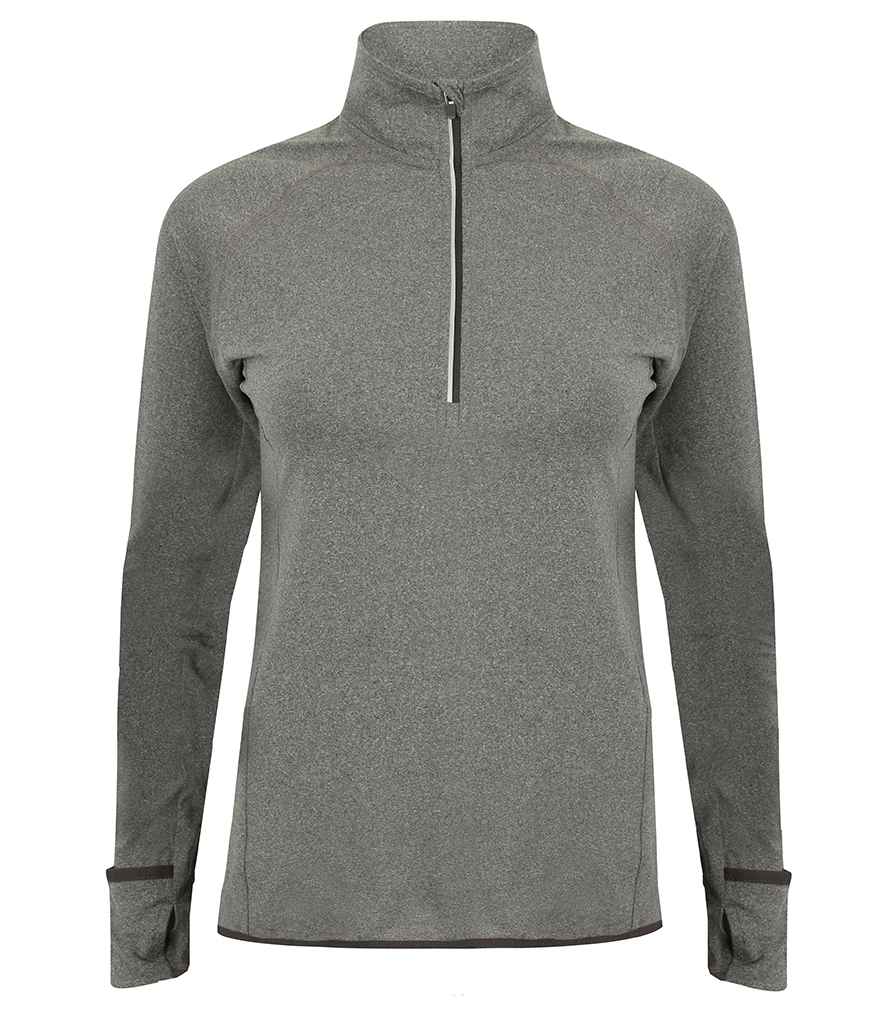 Tombo Ladies Long Sleeve Zip Neck Performance Top | Grey Marl