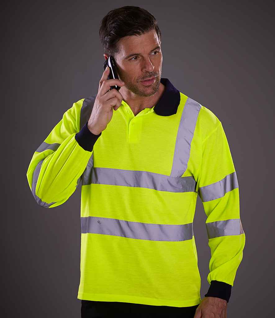 Yoko Hi-Vis Long Sleeve Polo Shirt | Yellow
