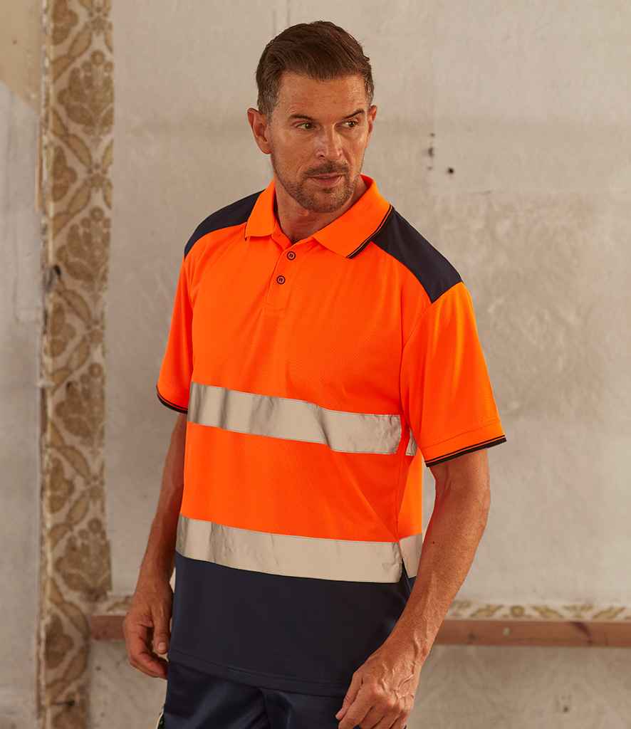 Yoko Two Tone Short Sleeve Polo Shirt | Orange/Navy