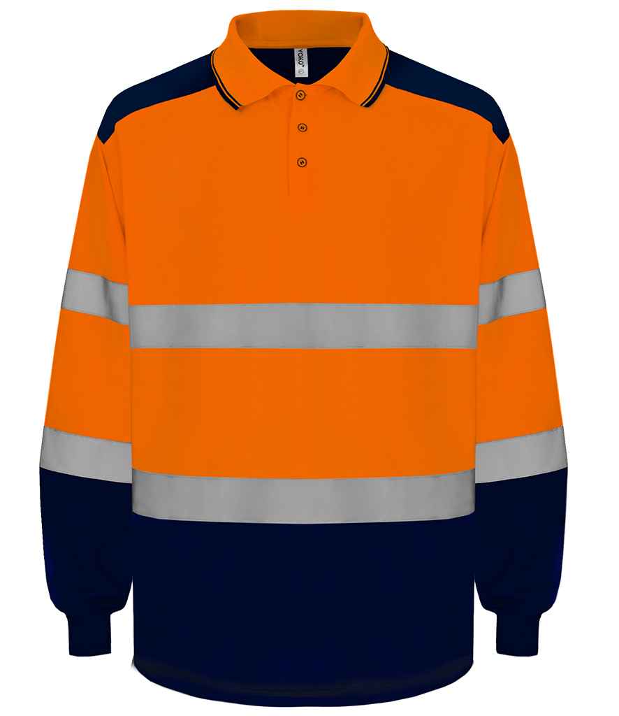 Yoko Two Tone Long Sleeve Polo Shirt | Orange/Navy