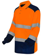 Yoko Two Tone Long Sleeve Polo Shirt | Orange/Navy thumbnail 3