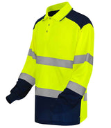 Yoko Two Tone Long Sleeve Polo Shirt | Yellow/Navy thumbnail 3
