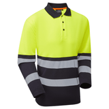 Essentials Hi-Vis Eco Yellow/Navy CoolAir Long Sleeve Polo thumbnail 1