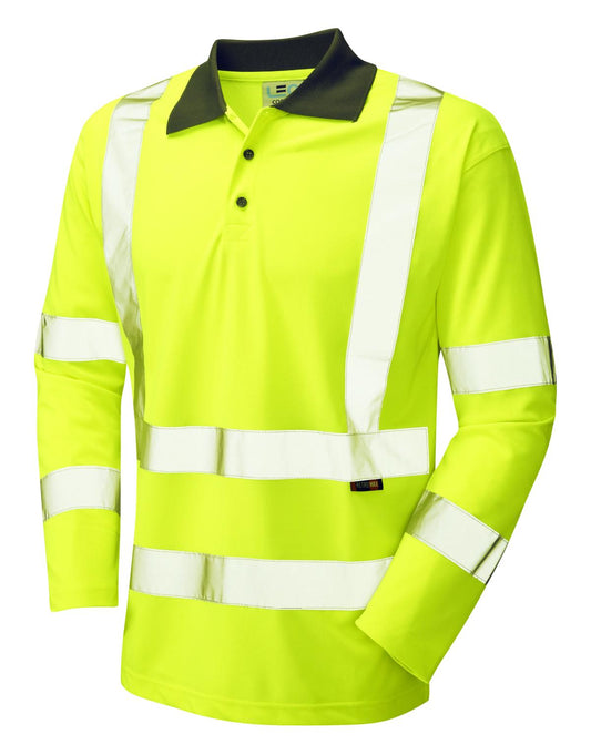LEO WOOLSERY ISO 20471 Cl 3 Coolviz Sleeved Polo Shirt (EcoViz)