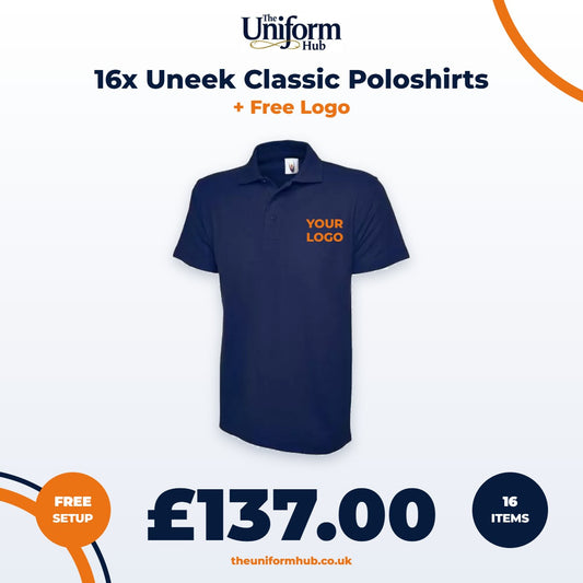 16x Uneek Classic Poloshirts + Free Logo
