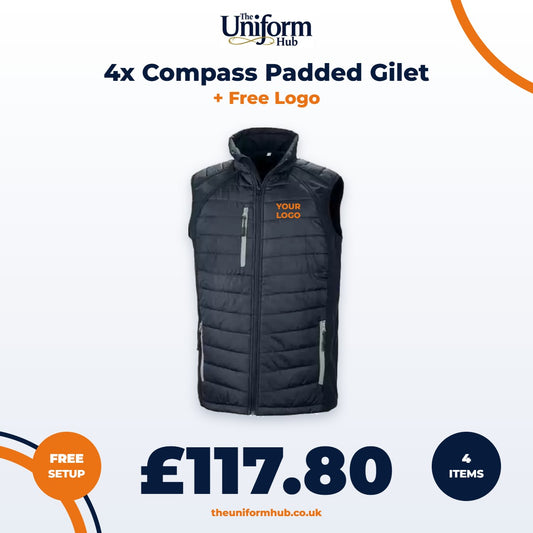 4x Compass Padded Gilet + Free Logo