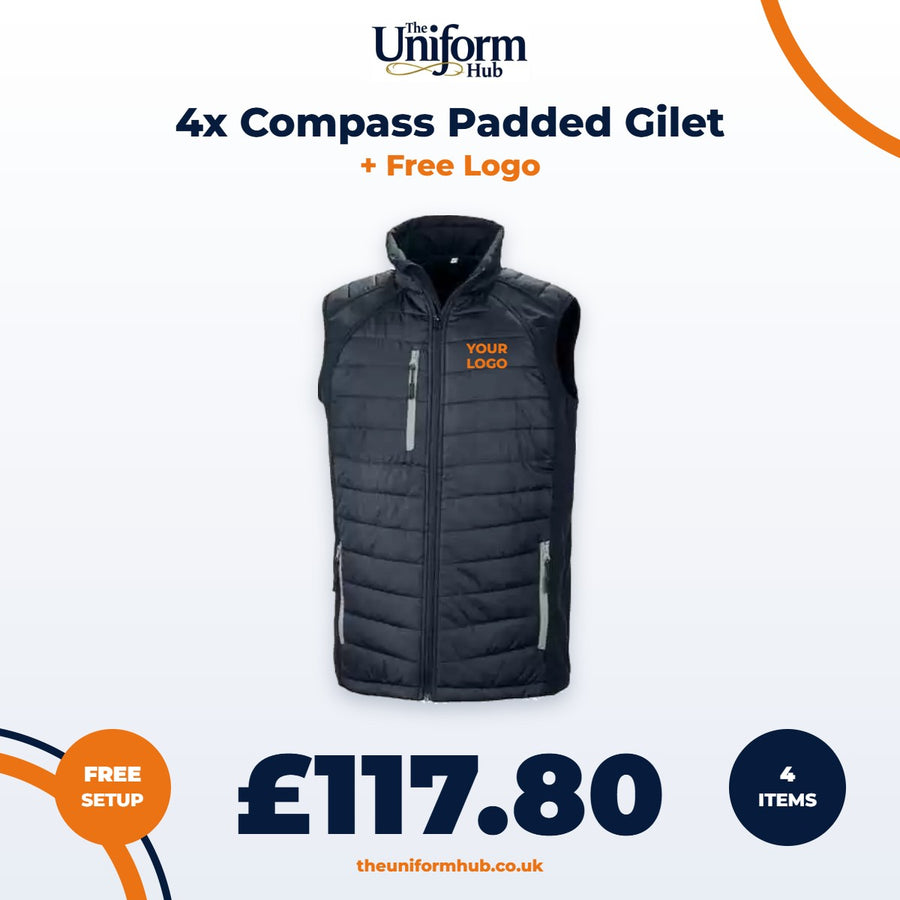 4x Compass Padded Gilet + Free Logo