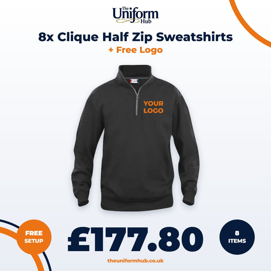 8x Clique Half Zip Sweatshirts + Free Logo