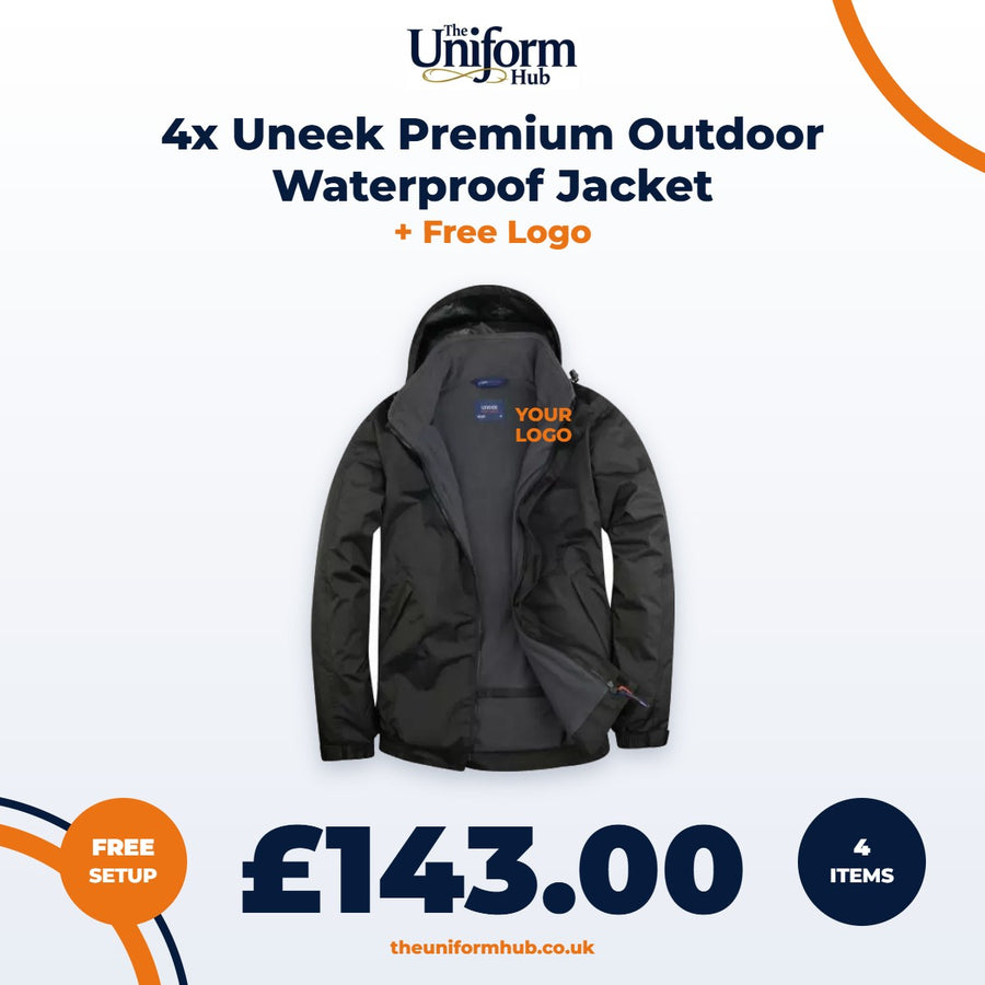 4x Uneek Premium Outdoor Waterproof Jacket + Free Logo
