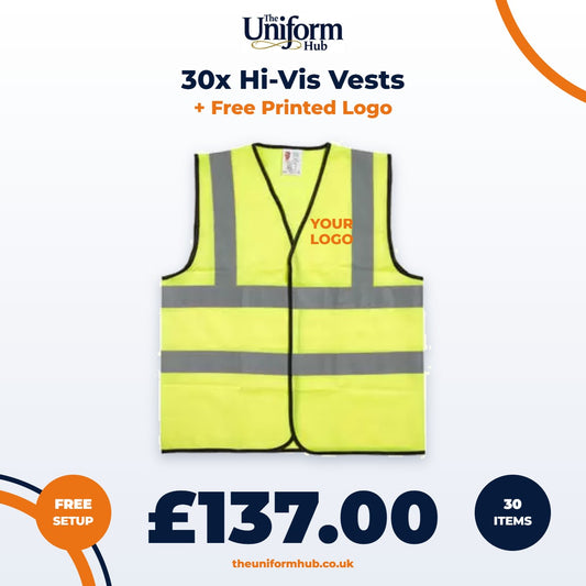 30x Hi-Vis Vests + Free Printed Logo