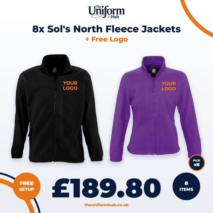 8x Sol's North Fleece Jackets + Free Logo
