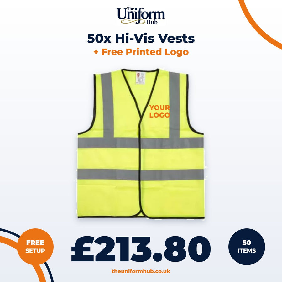 50x Hi-Vis Vests + Free Printed Logo