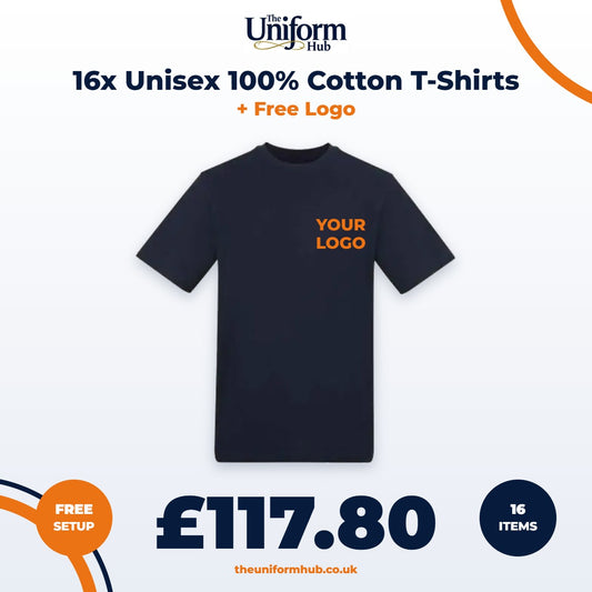 16x Unisex 100% Cotton T-Shirts + Free Logo