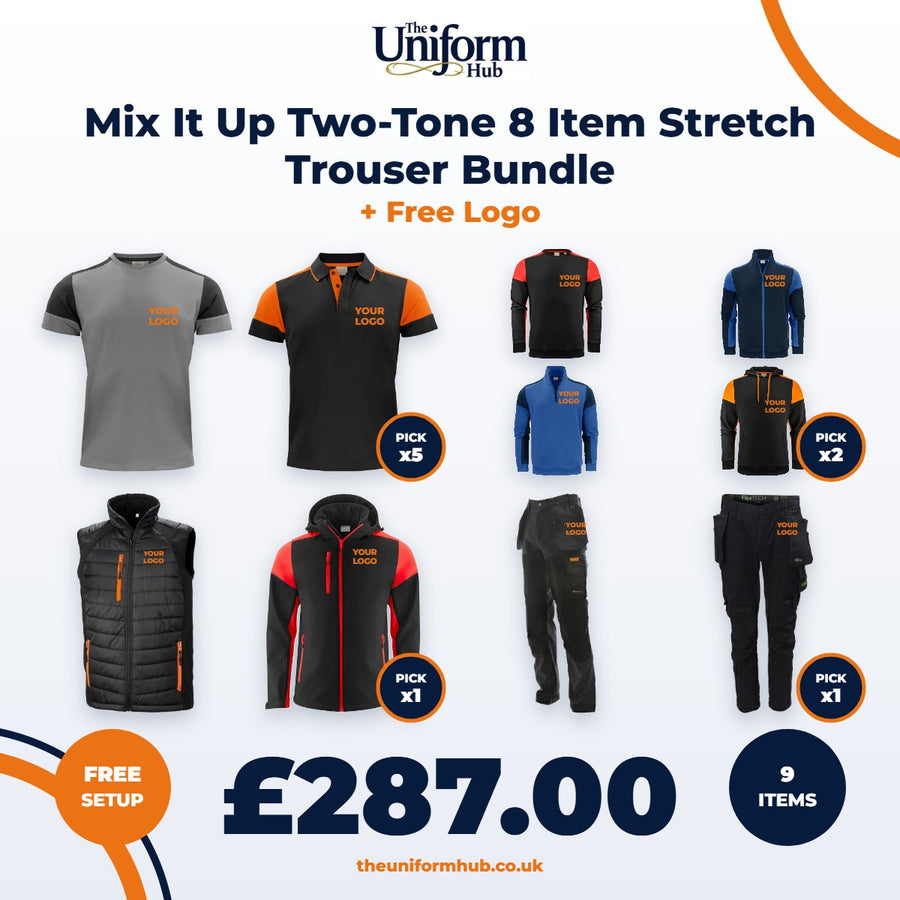 Mix It Up Two-Tone 8 Item Stretch Trouser Bundle + Free Logo