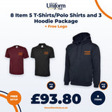 8 Item 5 T-Shirts/Polo Shirts and 3 Hoodie Package + Free Logo thumbnail 1
