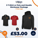 3 T-Shirt or Polo and Hoodie Workwear Package + Free Logo thumbnail 1