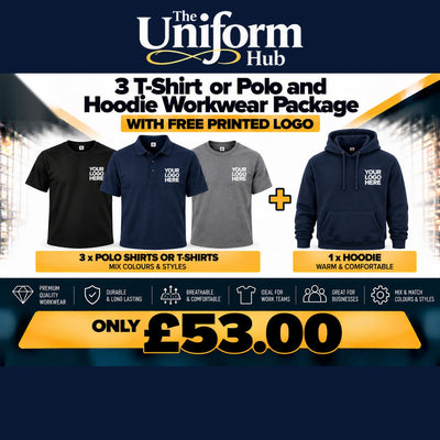 3 T-Shirt or Polo and Hoodie Workwear Package + Free Logo